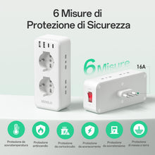 Carica l'immagine nel visualizzatore di Gallery, Presa Multipla with 6 Universal Sockets 10/16A ITA and Schuko, Multipresa da Parete with 2 USB A+2 USB C, Ciabatta Elett