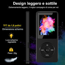 Carica l'immagine nel visualizzatore di Gallery, Lettore MP3 Bluetooth, 32GB Lettore MP4 Portatile HiFi Lossless Sound, MP3 Player Musicale Lettore con radio FM/Registratore Vocale/Video/E-Book, Suppota TF Fino a 128G (Cuffie Incluse)