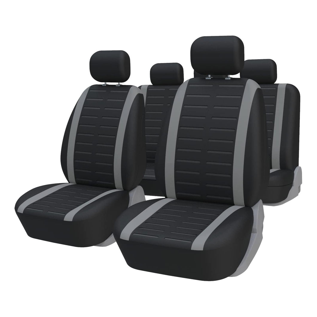 Set Coprisedili Anteriori e Posteriori Completo di Coprisedili per Auto Universale 5 Posti Copri-Sedile Universali per Guidatore e Passeggero In Tessuto Accessori Interni, Grigio