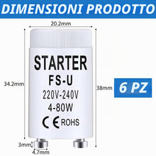 Carica l'immagine nel visualizzatore di Gallery, 6 Pezzi FS-U Starter per Tubi Fluorescenti 4-80W 220-240V Starter Neon