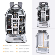 Carica l'immagine nel visualizzatore di Gallery, K&amp;F Concept Zaino per Fotocamera Professionale, Borsa Fotocamera Impermeabile, Zaino Fotocamera di Grande Capacità