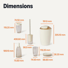 Carica l'immagine nel visualizzatore di Gallery, Amazon Basics, Set di Accessori da Bagno con Portaspazzolino, Dispenser di Sapone, Portasapone, Bicchiere per Spazzolino, Pattumiera, Scopino e Supporto, Avorio
