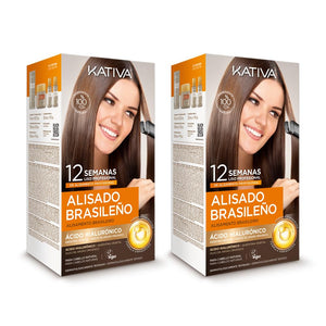 Kativa Confezione 2 liscianti brasiliani – Nuova formula con acido ialuronico – Trattamento lisciante professionale a casa – Fino a 12 settimane di durata – Raddrizzamento Keratina – Formula vegana –