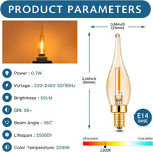 Carica l'immagine nel visualizzatore di Gallery, Lampadina E14 LED Candela Retrò Vintage Filamento Lampada Candela C22 0.7w Equivalente 7 Watt 2200K Ultra Caldo, 50 lume