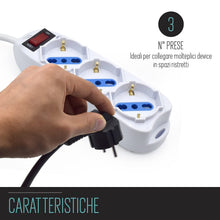 Carica l'immagine nel visualizzatore di Gallery, Ewent Multipresa Elettrica 3 Posti con 3 Prese Schuko e Italiane 10/16A, Spina Italiana 10A, Cavo 1,5 m, Potenza Max 250