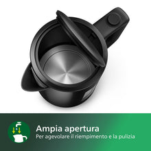 Carica l'immagine nel visualizzatore di Gallery, Philips Series 3000 Bollitore, Capacità 1,7 L, Formato Famiglia, Resistenza Piatta, Spia Luminosa LED, Facile Riempimento, Indicatore in Tazze, Nero (HD9318/20)