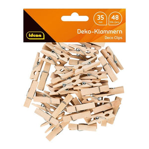 Idena-Mini mollette in Legno, 48 Pezzi, Circa 3,5 cm di Lunghezza, per Fai da Te, Decorazione, Colore Naturale, 63134