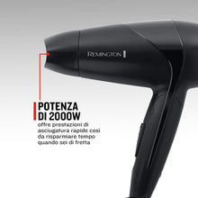 Carica l'immagine nel visualizzatore di Gallery, Remington Asciugacapelli 2000W - Pieghevole e Potente - Asciugacapelli da Viaggio, Bacchetta e Diffusore per styling, 2 livelli di riscaldamento e ventola, On The Go D1500