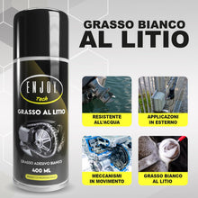 Carica l'immagine nel visualizzatore di Gallery, Enjoy Tech Grasso al Litio Spray 400ml, Lubrificante per Serrande, Cancelli e Cuscinetti Bici, Grasso Bianco Idrorepelle