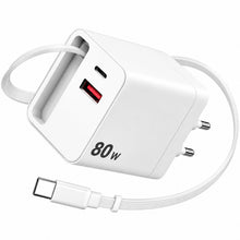 Carica l'immagine nel visualizzatore di Gallery, Caricabatterie USB C 80W con cavo retrattile, adattatore di alimentazione