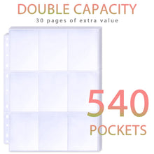 Carica l'immagine nel visualizzatore di Gallery, 540 Buste per Carte da Collezione, Doppio Lato 9 Sacchetti, Fogli di Carte Ultra Trasparenti 11 Fori per Raccoglitore ad