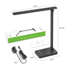 Carica l'immagine nel visualizzatore di Gallery, Lepro Lampada da Tavolo LED 15W, Lampada da Scrivania USB Ricaricabile, 3 Colori e 5 Livelli di Luminosità, Dimmerabile, Luce da Lettura Protezione degli Occhi per Ufficio, Camera, Nero
