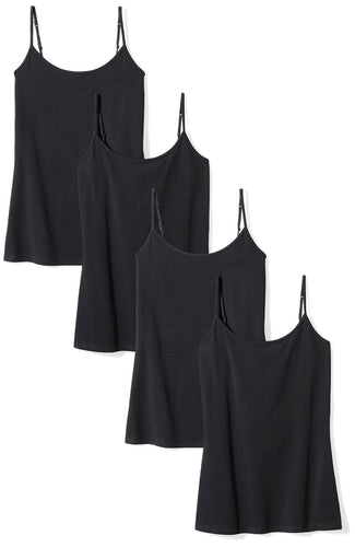 Amazon Essentials Canotta vestibilità Slim Donna, Pacco da 4, Nero, XXL
