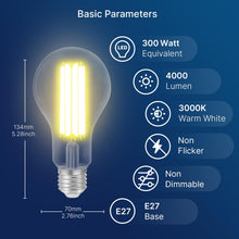 Carica l'immagine nel visualizzatore di Gallery, FLSNT Lampadina LED A70 E27, 21W Equivalente 300W, 4000LM, 3000K Bianco Caldo, Vetro Trasparente, Non Dimmerabile, Class
