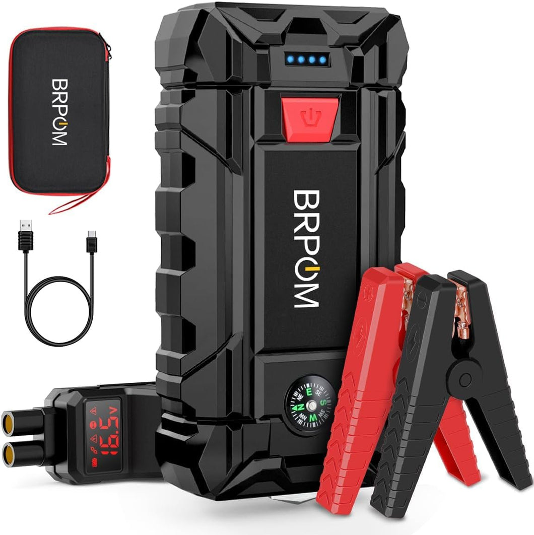 BRPOM Avviatore Batteria Auto, 5000A Avviatore di Emergenza per Auto/Moto, (Motori Fino a 8.0L Gas o 6.5L Diesel) Torcia a LED,Porta USB da per Smartphone