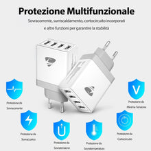 Carica l'immagine nel visualizzatore di Gallery, Caricatore USB, 4 Porte Caricatore USB da Muro 40W QC 3.0 Carica Rapida CaricabatterieUSB Multiplo Alimentatore PresaUSB per iPhone 15 14 13 12 11 X, Samsung Galaxy S21 S20 A71 A51, Xiaomi, Huawei