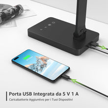 Carica l'immagine nel visualizzatore di Gallery, Lepro Lampada da Tavolo LED 15W, Lampada da Scrivania USB Ricaricabile, 3 Colori e 5 Livelli di Luminosità, Dimmerabile, Luce da Lettura Protezione degli Occhi per Ufficio, Camera, Nero
