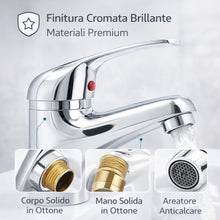 Carica l'immagine nel visualizzatore di Gallery, Rubinetto Miscelatore per Lavabo con Finitura Cromata Brillante | Kit Completo di Montaggio