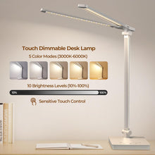 Carica l'immagine nel visualizzatore di Gallery, Lampada da Scrivania LED,Lampada da Tavolo Con Touch Control protezione degli occhi Pieghevole, Timer e modalità di lettura，5 colori e 10 Livelli di Luminosità per Ufficio, Cameretta Nero