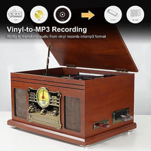 Carica l'immagine nel visualizzatore di Gallery, Mersoco Giradischi Vinile Bluetooth con altoparlanti stereo, Convertitore LP da vinile a MP3 con CD, lettore di cassette, radio FM, Aux in e prese per cuffie