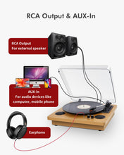 Carica l'immagine nel visualizzatore di Gallery, VIFLYKOO Bluetooth Vintage Vinile Giradischi 3 Velocità 33/45/78 RPM con 2 Altoparlanti Integrati e Encoder Digitale, Trasmissione a Cinghia, RCA/AUX/Cuffia/LP -Legno Naturale