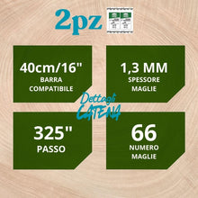 Carica l'immagine nel visualizzatore di Gallery, Set 2 Catene Motosega 325” 1.3mm – 66 Maglie per Barra 40cm/16" – Basso Contraccolpo, Alta Durata – Qualità Tedesca Terr