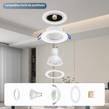Carica l'immagine nel visualizzatore di Gallery, KYOTECH Cornice Faretti da Incasso, Set da 4 230 V, impermeabili, IP44, colore Bianco, montaggio LED, rotondi, incasso 6