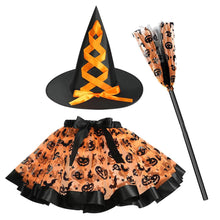 Carica l'immagine nel visualizzatore di Gallery, DiULi Costume da Strega per Bambina, Set da Strega da 3 Pezzi con Gonna di Tulle Cappello Strega Scopa, Costume da Streg