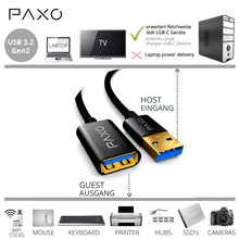 Carica l'immagine nel visualizzatore di Gallery, PAXO Prolunga USB 0,5 m, 10 Gbit/s (1,25 GByte/s), USB 3.2 Gen2 (3.0, 3.1), cavo di prolunga USB, da spina A a presa A, 