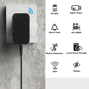 Mini Telecamera Spia, 1080p WiFi Microcamere Spia Telecamera Nascosta Senza Fili Caricatore USB Videocamere con Visione Notturna Rilevamento di Movimento Con App