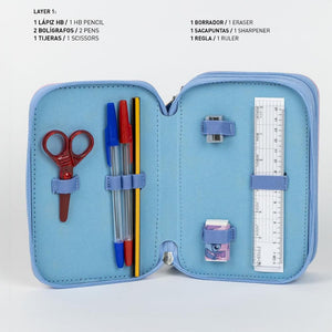 Astuccio Stitch Disney astuccio multiscomparto 3 zip per la scuola completo 44 pezzi penne matite colori pennarelli