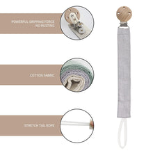 Carica l'immagine nel visualizzatore di Gallery, RUBY 3PCS Kit Catenella in Tessuto Porta Ciuccio Neonato,Cotone, con Clip, Legno Faggio Naturale, Set Catenina (Verde-3)