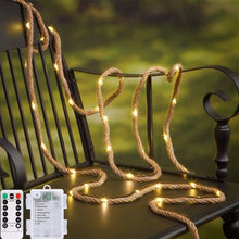 Carica l'immagine nel visualizzatore di Gallery, Corda luminosa in iuta 2M 6 mm 40 LED alimentata a batteria 8 modalità con telecomando, per giardinaggio campeggio fasci