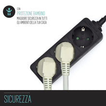 Carica l'immagine nel visualizzatore di Gallery, Multipresa Compatta a 3 Posti, Ciabatta Elettrica con 3 Schuko/Tedesche - Spina Schuko/Tedesca- Potenza 250V/2500W - Cav