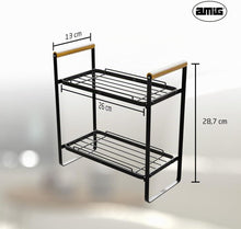 Carica l'immagine nel visualizzatore di Gallery, Amig - Scaffale Portatile a 2 Livelli - Organizer per Cucina o Bagno - Acciaio Nero e Bambù - Dimensioni: 260 x 130 x 287 mm