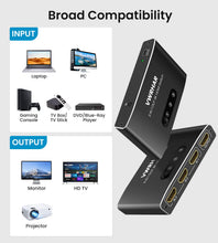 Carica l'immagine nel visualizzatore di Gallery, Sdoppiatore HDMI, 4K@60Hz HDR Switch HDMI 3 In 1 Out con Telecomando, Alluminio HDMI Switch Supporta 4K/3D/HDCP1.4/UHD/1080P, Splitter HDMI per TV, PC, Fire Stick, PS5/4/3, Xbox, Blu-Ray, DVD Player