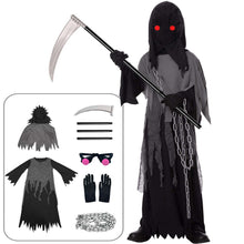 Carica l&#39;immagine nel visualizzatore di Gallery, Tosekry Costume Halloween Bambino Vestito Halloween Bambino, Costumi Halloween Bambini Halloween Costume Bambino con Falce, Occhiali Luminosi e Catene (8-10 anni)