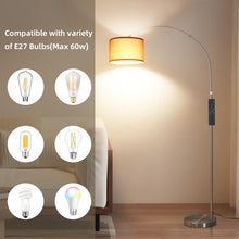 Carica l'immagine nel visualizzatore di Gallery, ANTENLICHT AURA Lampada ad Arco con Telecomando | Lampada da Terra Regolabile per Salotto | Include LED E27 + Paralume in Tessuto Marrone 33 cm | Design Argentato Vintage per Camera, Hotel