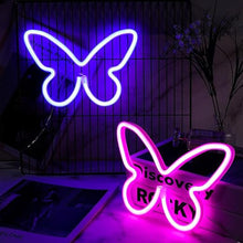 Carica l'immagine nel visualizzatore di Gallery, 2 pezzi di luce al neon a LED Insegne al neon a farfalla Luci notturne per la casa per la camera da letto dei bambini La