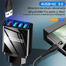 Carica l'immagine nel visualizzatore di Gallery, 4 Caricatore Usb QC 3.0 Rapido Caricatore Muro Caricabatterie Spina Alimentatore USB Multiplo Alimentatore Presa Carica 