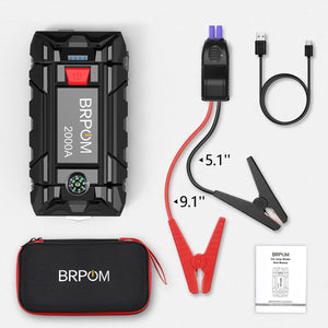 BRPOM Avviatore Batteria Auto, 5000A Avviatore di Emergenza per Auto/Moto, (Motori Fino a 8.0L Gas o 6.5L Diesel) Torcia a LED,Porta USB da per Smartphone