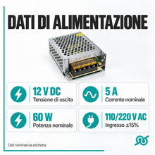 Carica l'immagine nel visualizzatore di Gallery, TEMPO DI SALDI Alimentatore Switching 12 V 5 A 60 W per Strisce LED e Telecamere
