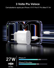 Carica l'immagine nel visualizzatore di Gallery, Caricatore per iPhone 17/17 Air/17 Pro/17 Pro Max, iPhone 16 15 Pro Max Plus, iPad 10/11 Generazione, 27W USB C Caricabatterie Alimentatore Presa Spina Rapido con Cavo 2M