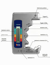 Carica l'immagine nel visualizzatore di Gallery, Testatore universale per batterie con display LCD per AA, AAA, N, C, D, 9V, pile a bottone 1,55V e mini pile