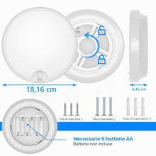 Carica l'immagine nel visualizzatore di Gallery, Plafoniera LED Soffitto a Batteria con Sensore di Movimento, Lampada 6000K Plafoniere 18CM Luce per Scale, Armadio, Ripo