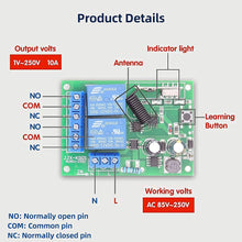Carica l'immagine nel visualizzatore di Gallery, DieseRC Interruttore remoto wireless 433 Mhz RF ricevitore relè a 2 canali AC 220V 230V 240V 110V con 2 telecomandi per 