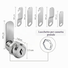 Carica l'immagine nel visualizzatore di Gallery, Serratura Per Cassetta Delle Lettere, Con 6 Chiavi e 6 Diverse Piastre di Serratura, Diametro 16 mm, Serratura a Leva pe