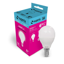 Carica l'immagine nel visualizzatore di Gallery, Superia Lampadina LED E14 Sfera, 6W (Equivalenti 40W), Luce Fredda 6000K RA80, Luminosa 525 lumen, copertura opale C37, 