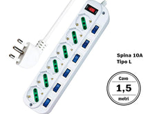 Carica l'immagine nel visualizzatore di Gallery, Extrastar Multipresa ciabatta elettrica 6 Posti 10/16A Bipasso Schuko 250V Max:2500W con interruttori indipendenti 1,5MT