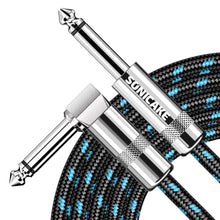Carica l&#39;immagine nel visualizzatore di Gallery, SONICAKE Cavo Chitarra Elettrica 6M Cavo Jack 6.35mm Cavo Noiseless da diritto ad angolo destra per Chitarra Elettrica Basso Amp Tastiera Nero e Blu